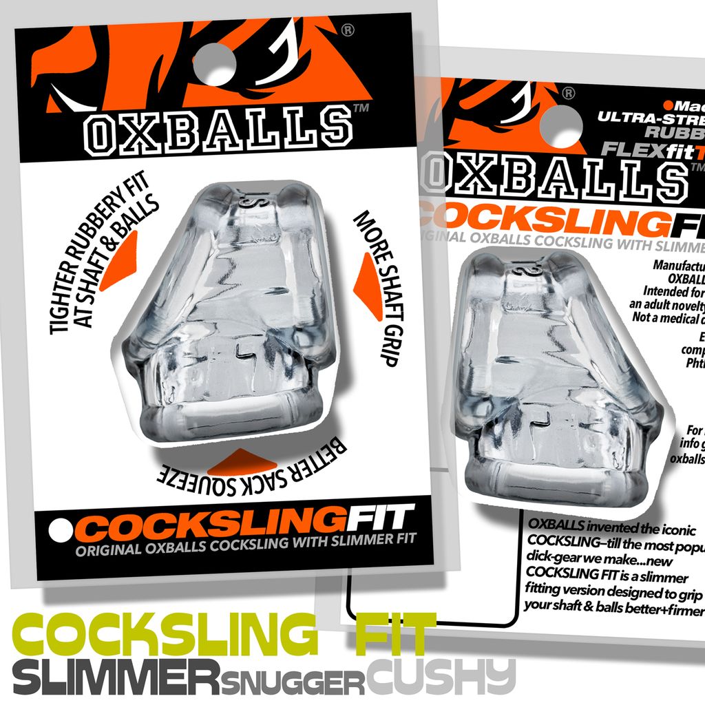 Clear Cocksling Fit Slim cock ring and ball stretcher by Oxballs.