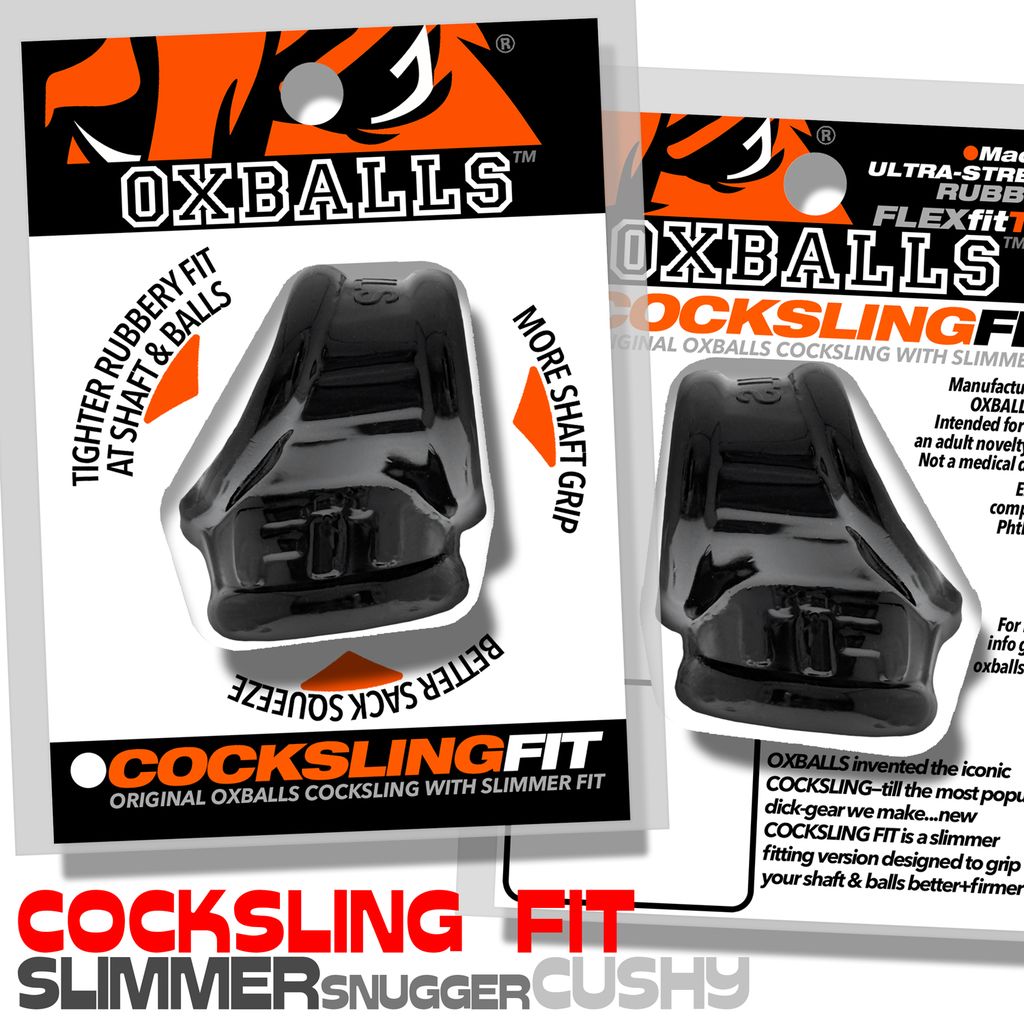 Black Oxballs Cockslingsling Fit with text describing features.