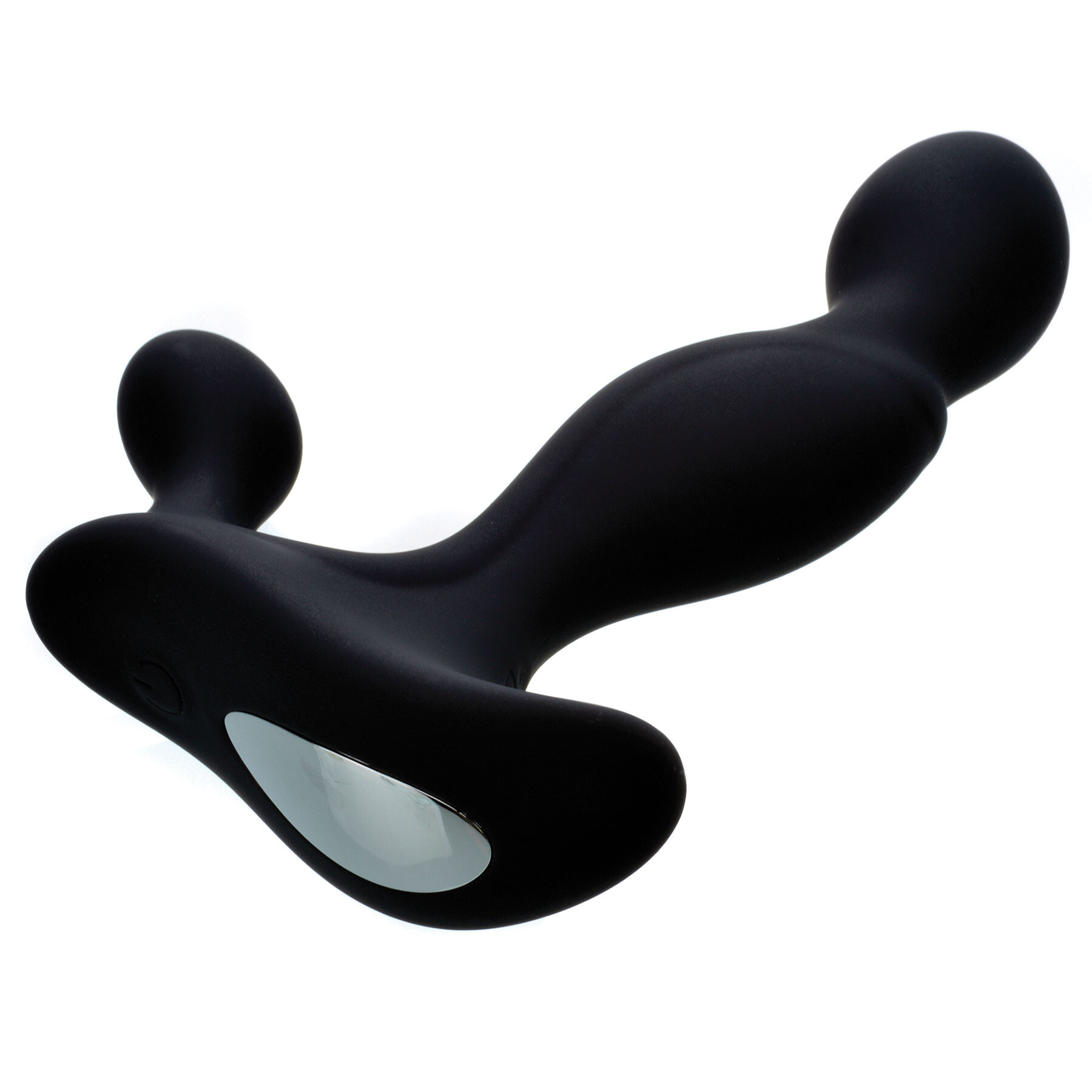 Black silicone triple probe prostate vibrator with a silver accent.