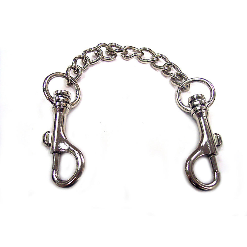 Silver metal chain with two trigger hooks.