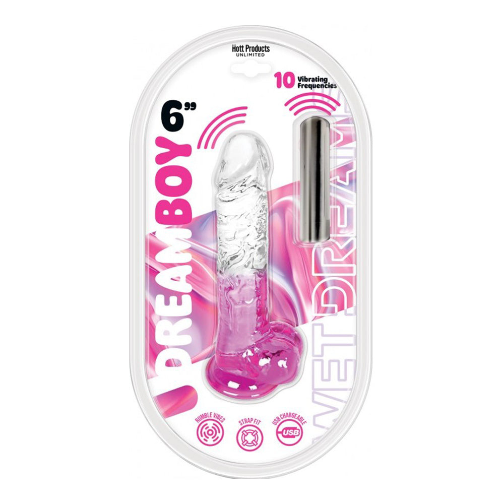 Dream Boy 6 inch magenta jelly vibrator with USB charging.