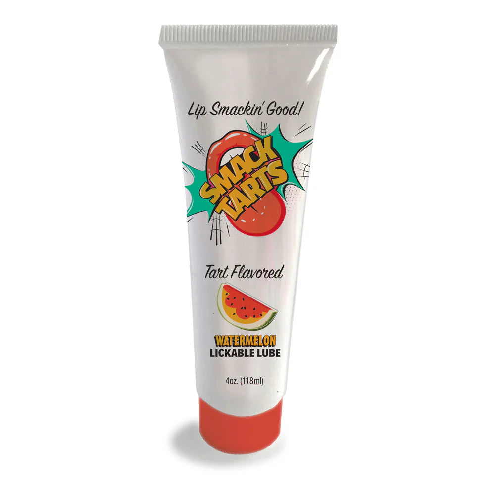 A tube of watermelon flavored lickable lube with "Smack Tarts" branding.