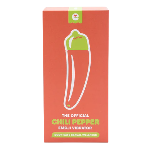 Chili Pepper Emoji Vibrator packaging with a chili pepper illustration.