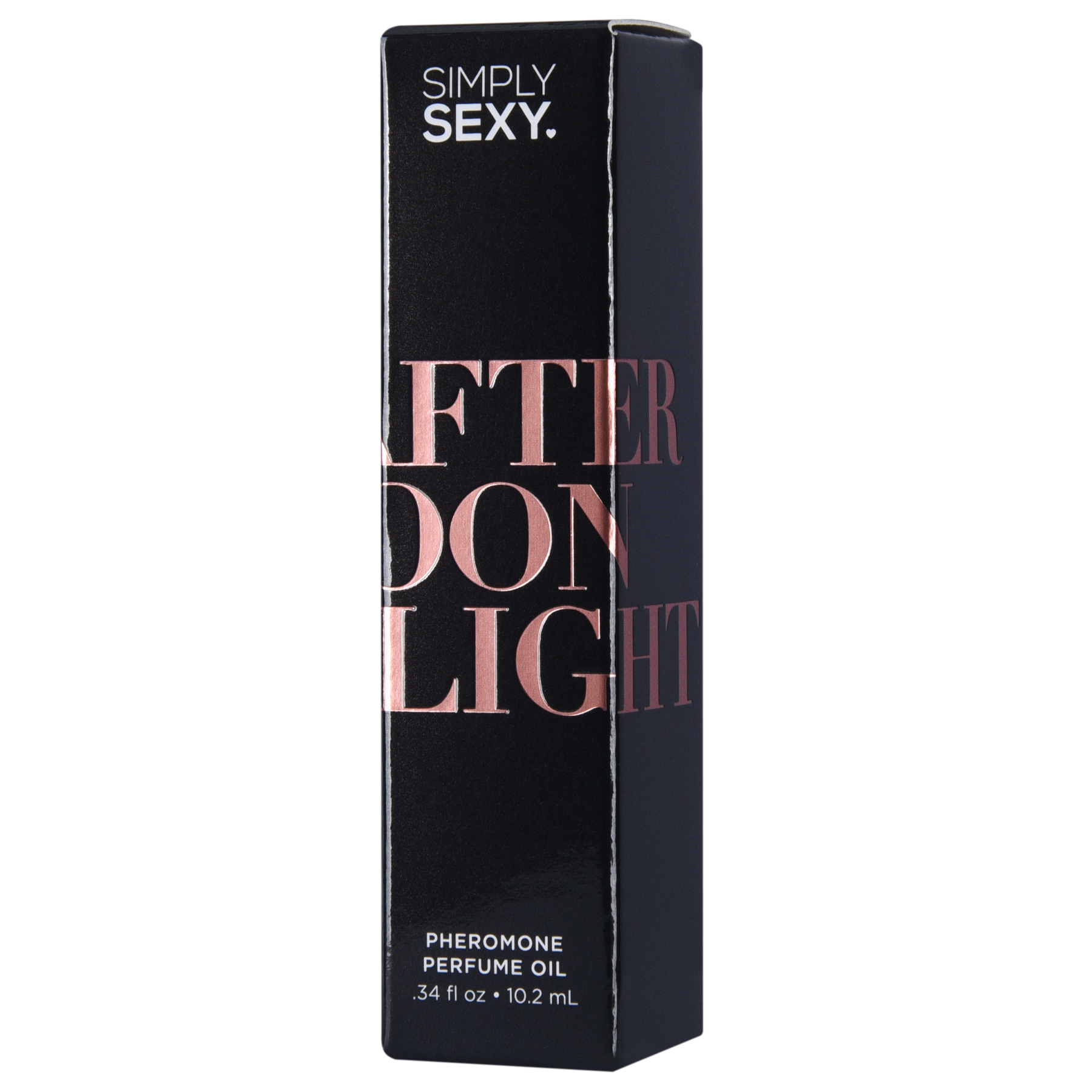 Simply Sexy Afternoon Delight Pheromone Perfume Oil box with rose gold lettering.