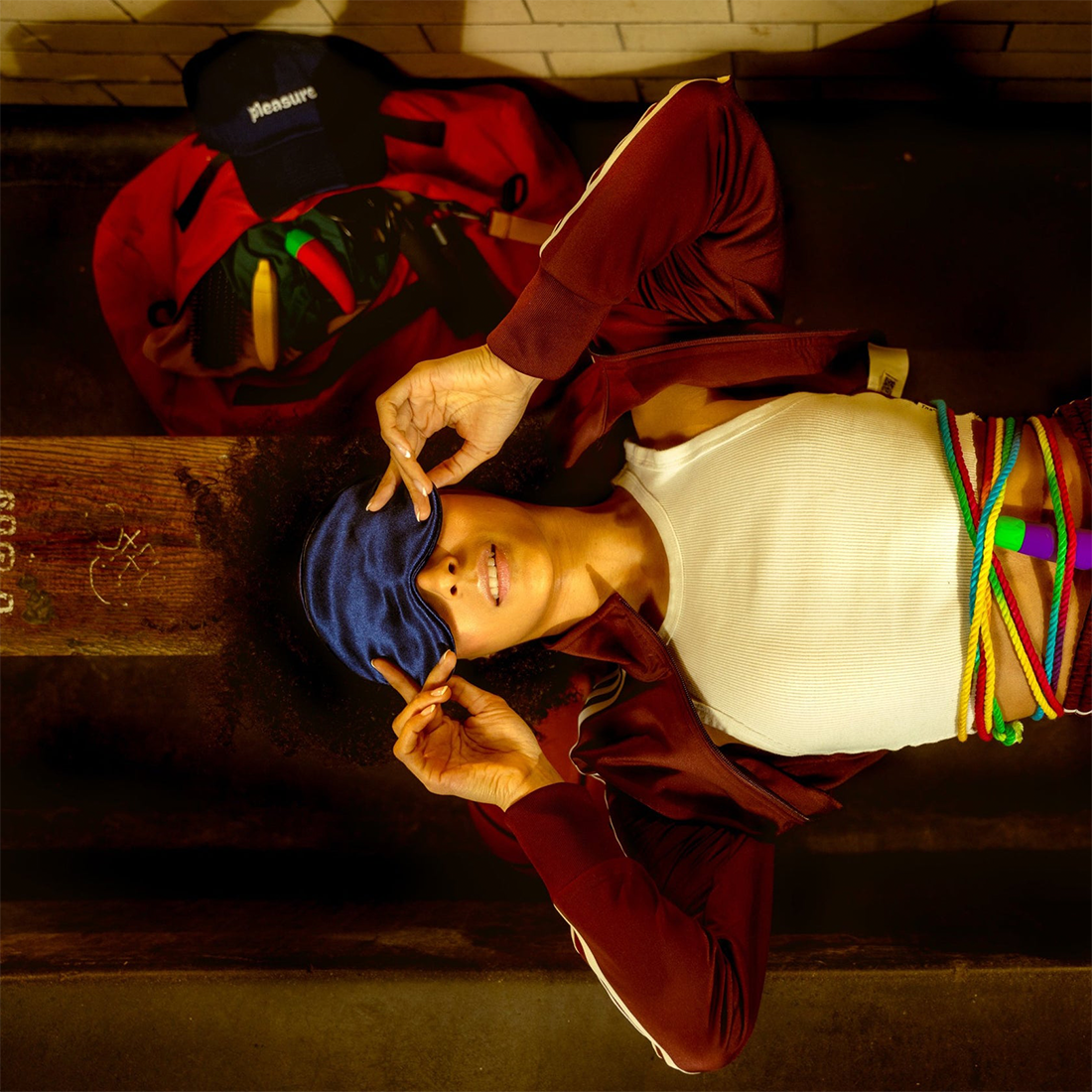 Midnight blue satin sleep mask and bondage blindfold.