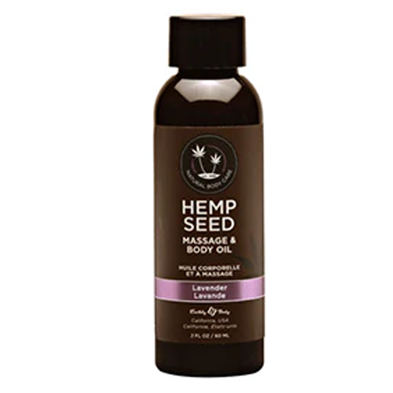 Lavender Hemp Seed Massage Oil bottle with a black cap.