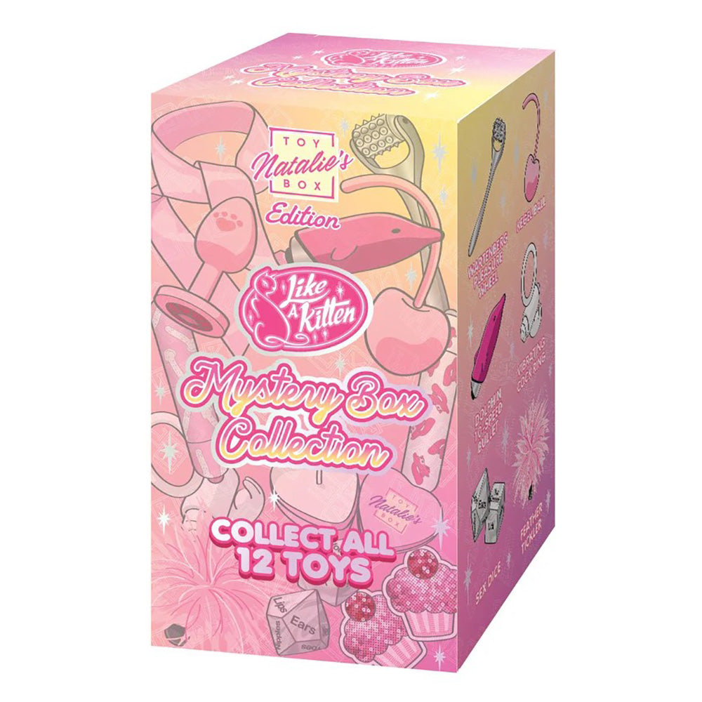 A pink and yellow mystery box with "Natalie's Box Edition" and "Mystery Box Collection" text.