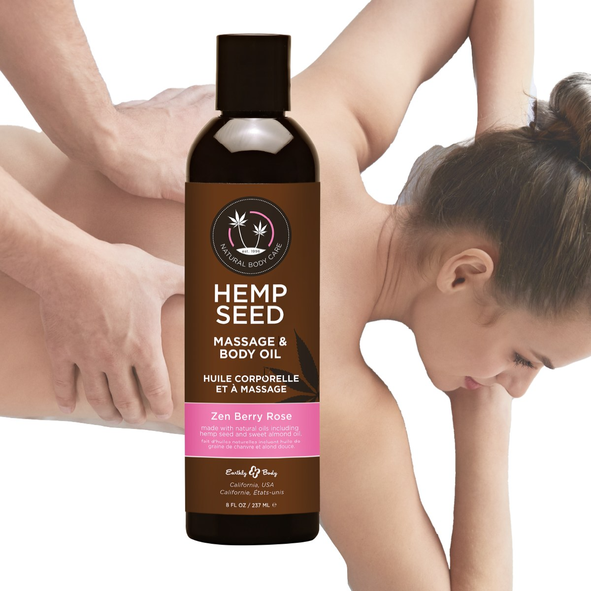 Hemp Seed Massage & Body Oil in Zen Berry Rose scent.