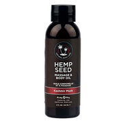 Kashmir Musk Hemp Seed Massage Oil bottle with black cap.