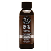 Unscented Hemp Seed Massage & Body Oil in a dark brown bottle.