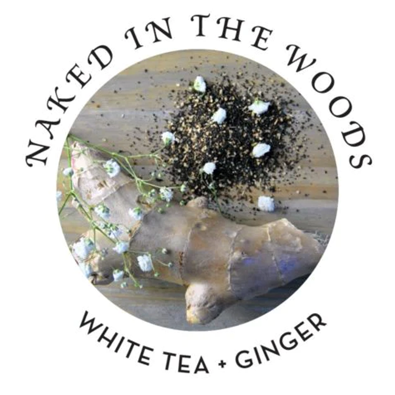 Logo for Naked In The Woods white tea and ginger.