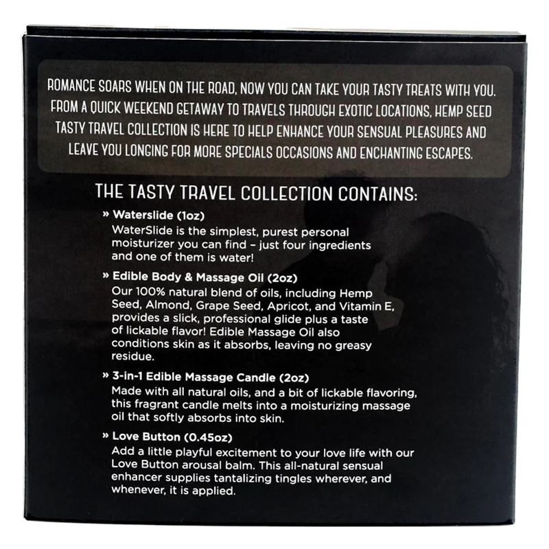 A gift set with massage oil, lube, a candle, and arousal balm.