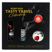 Strawberry Edible Massage and Lube Travel Gift Set with massage oil, lube, and edible massage candle.