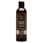Unscented Hemp Seed Massage & Body Oil in a dark brown bottle.