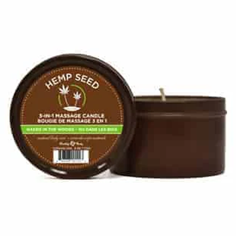 Hemp Seed 3-in-1 massage candle in Naked in the Woods scent.