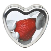 Heart-shaped edible massage candle with a strawberry image.