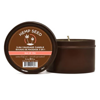 Hemp Seed 3-in-1 massage candle in a brown tin with the scent Isle of You.