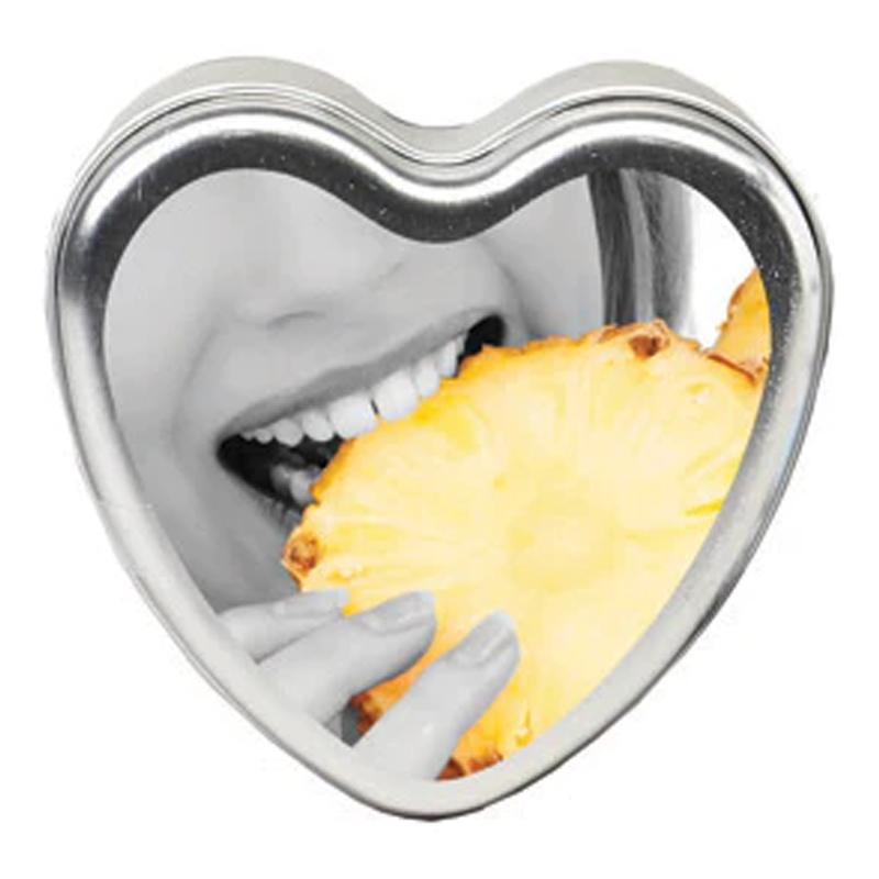 Heart-shaped edible massage candle with pineapple flavor.