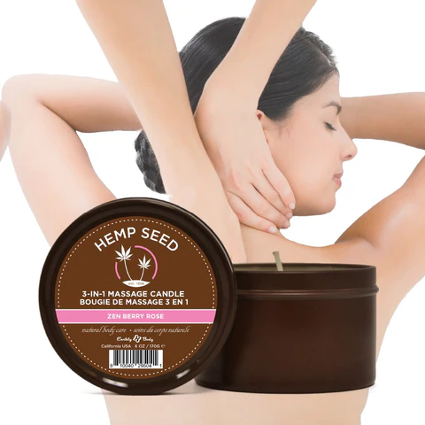 Zen Berry Rose 3-in-1 massage candle with hemp seed oil.