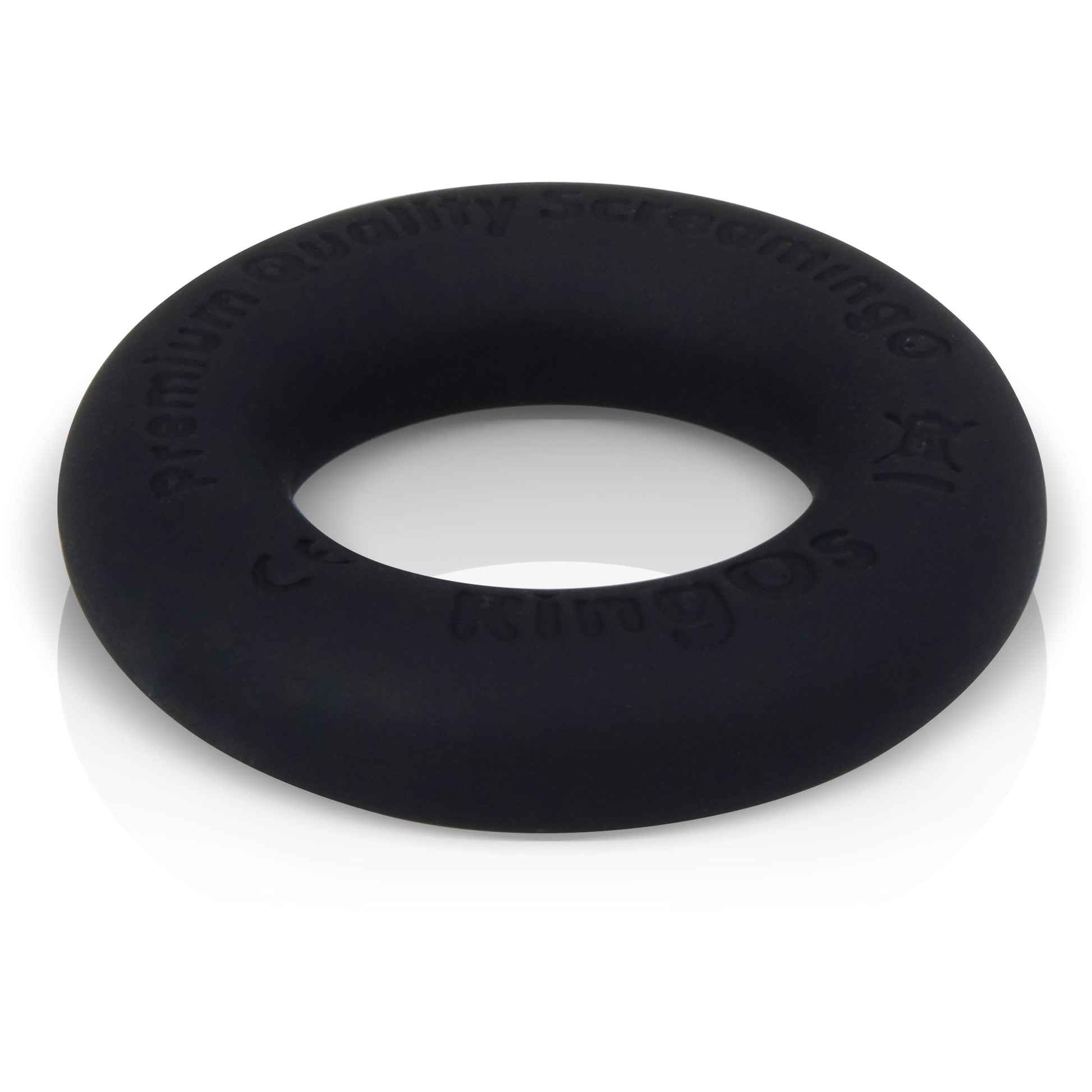 Black liquid silicone cock ring with "Screaming O" branding.