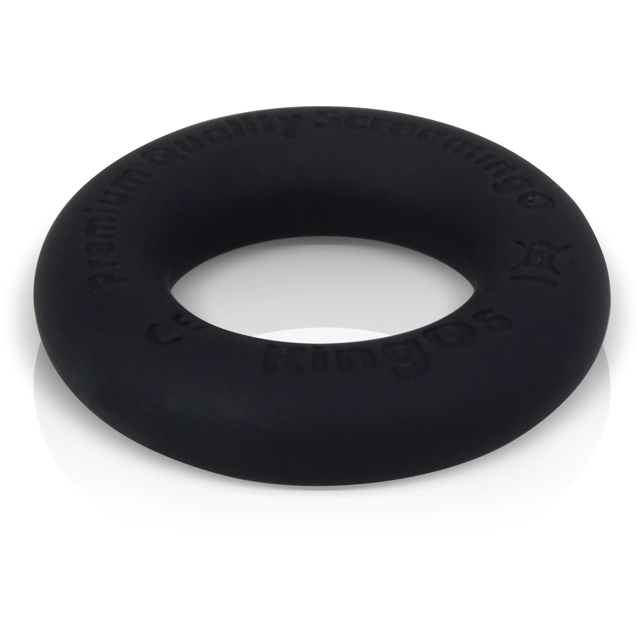 Black liquid silicone cock ring with "Screaming O" branding.