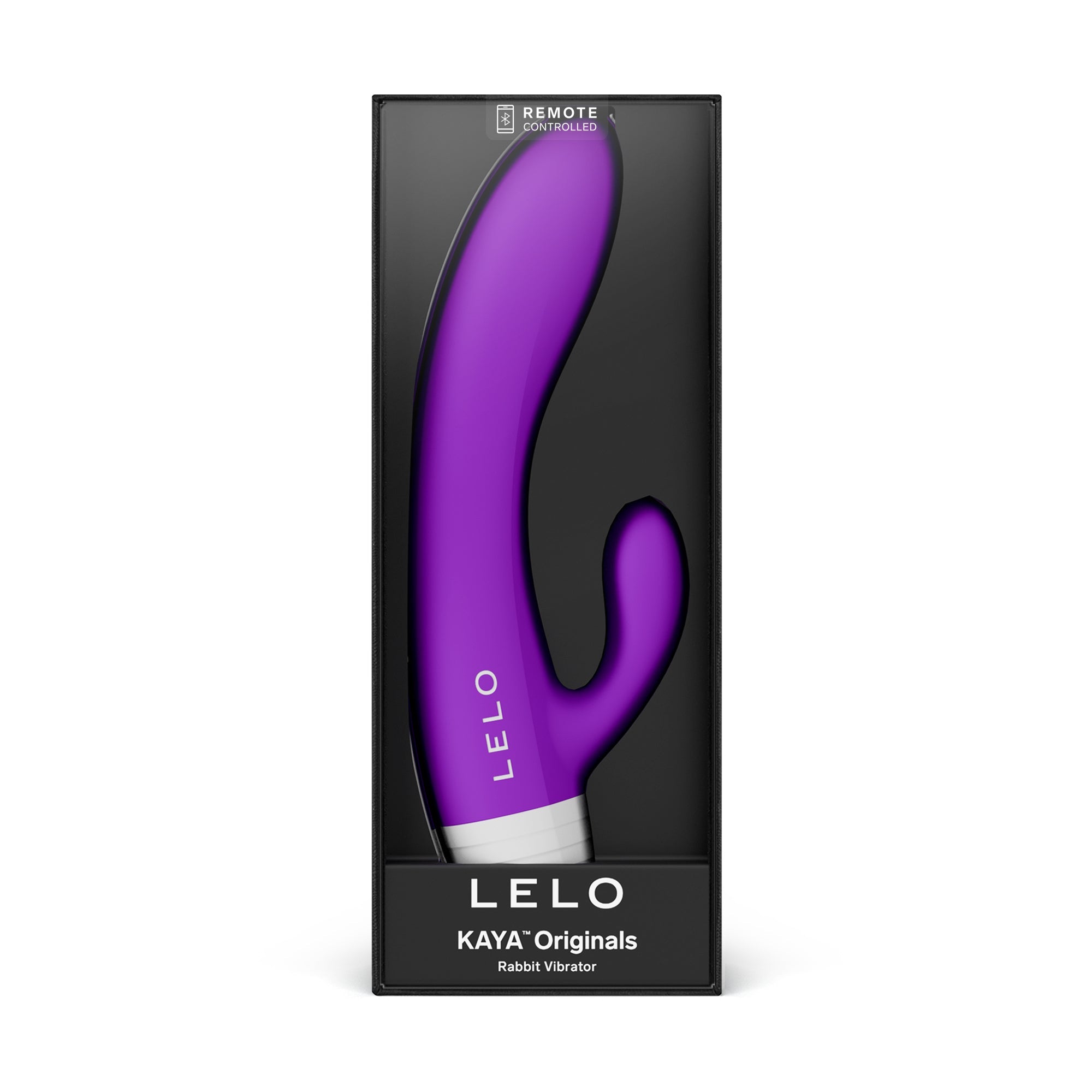 Purple LELO Kaya Originals rabbit vibrator in its packaging.