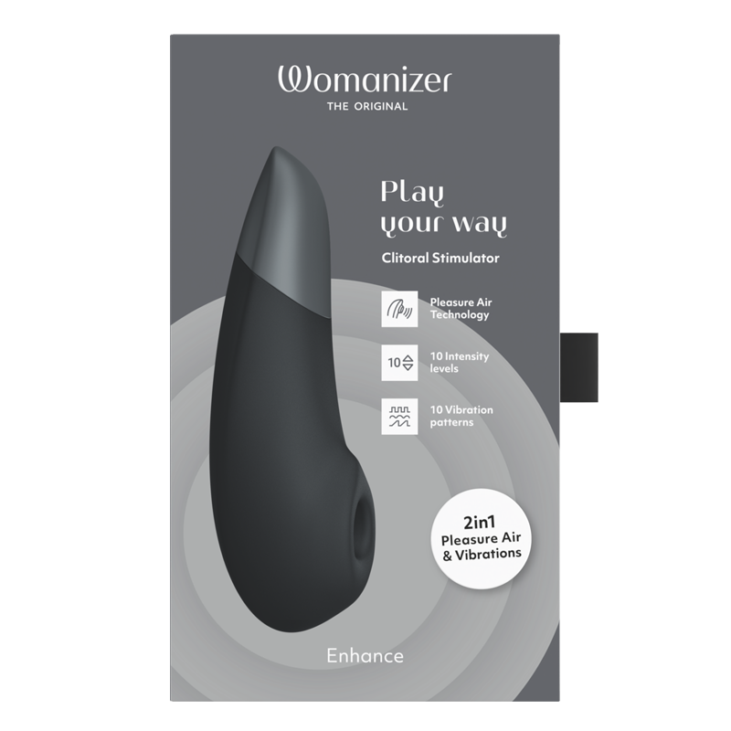 Womanizer Enhance clitoral stimulator with Pleasure Air technology and 10 vibration levels.