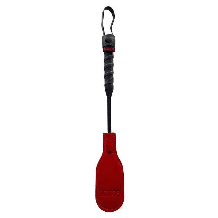 Black and red mini crop with a looped handle and a red paddle.