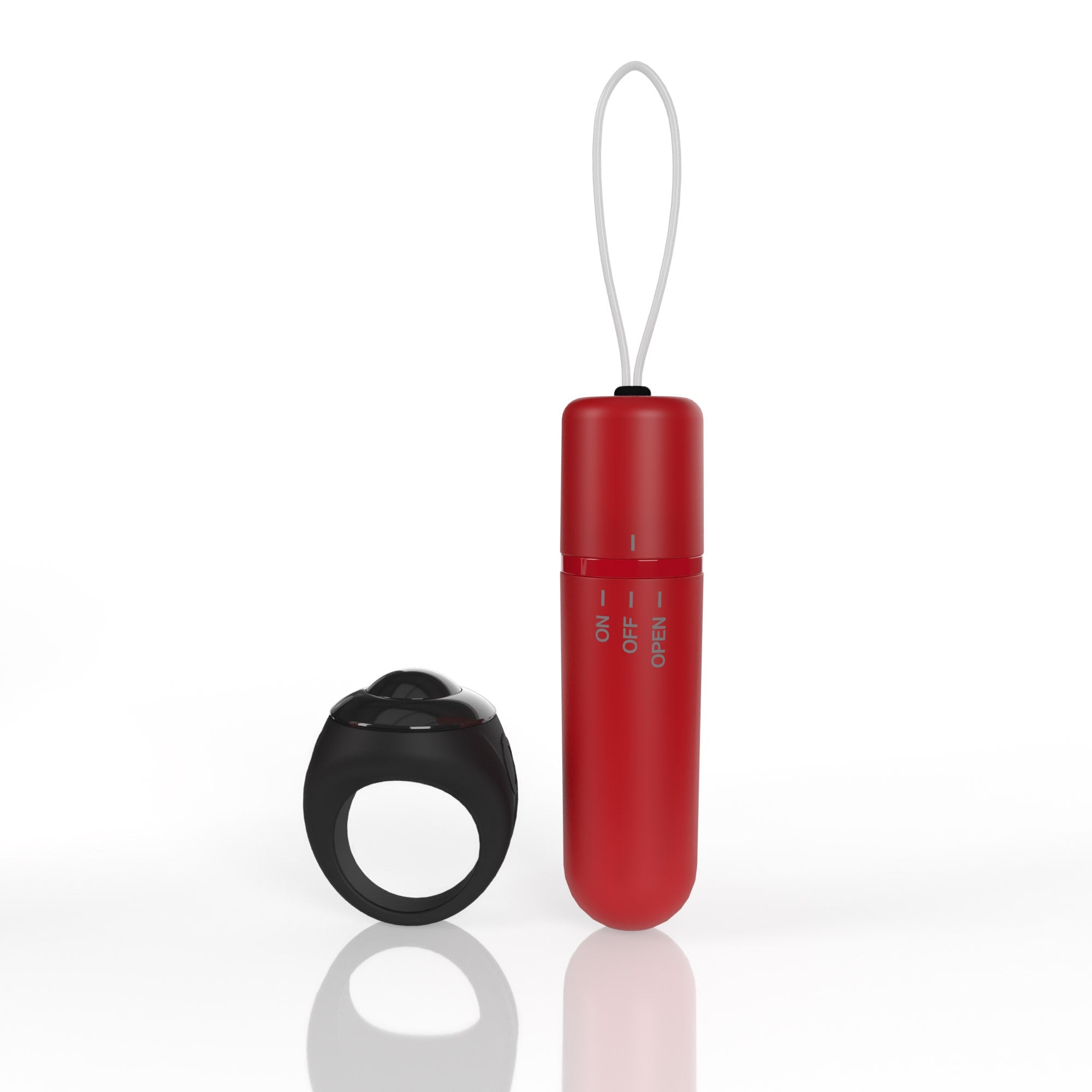 Red remote control vibrator with a black ring controller.