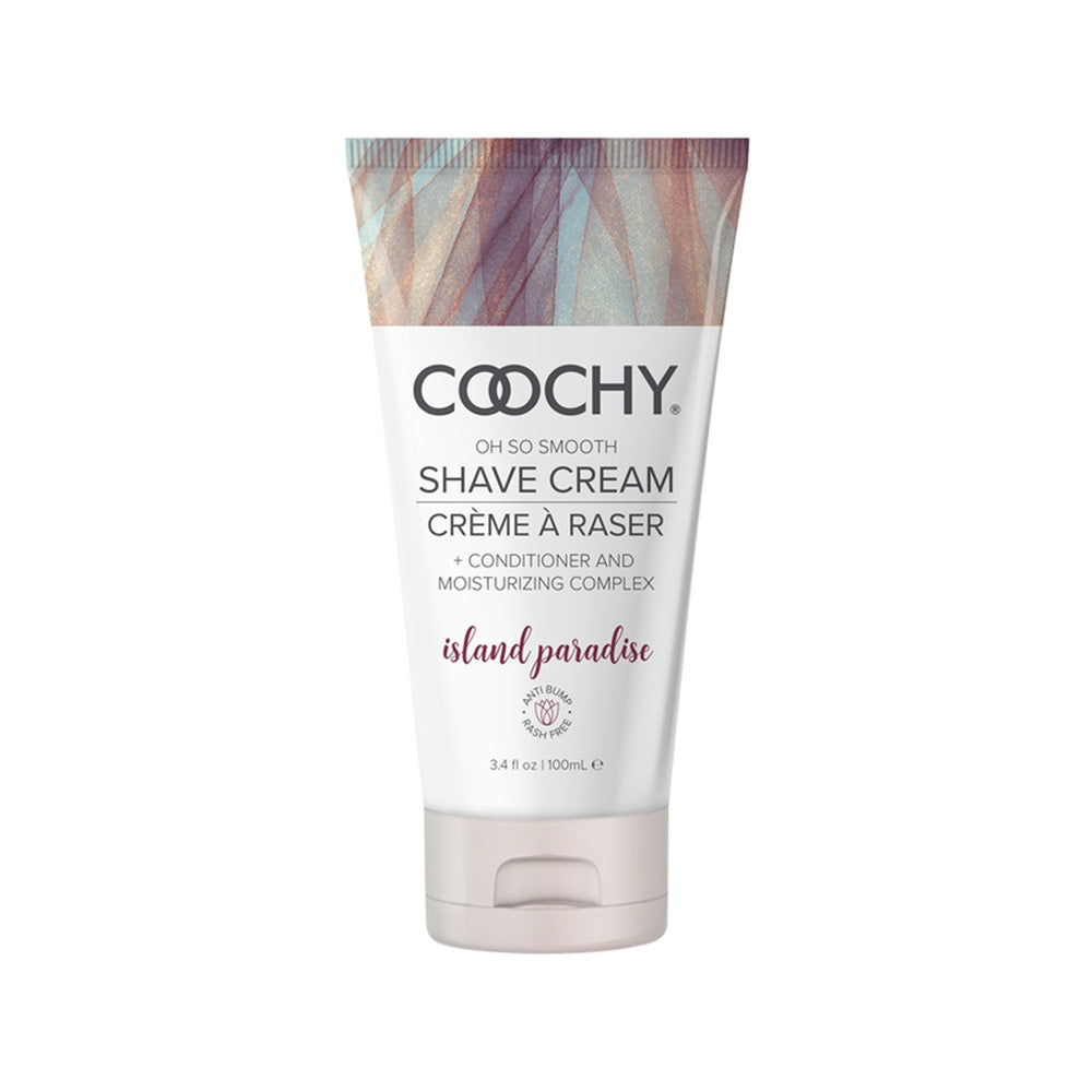 Coochy Island Paradise shave cream with anti-bump rash free logo.