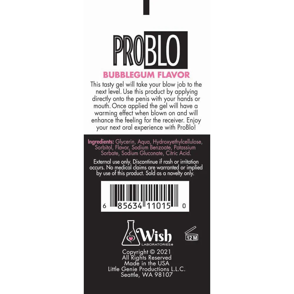 Bubblegum flavored oral lubricant gel in a 1.5oz tube.