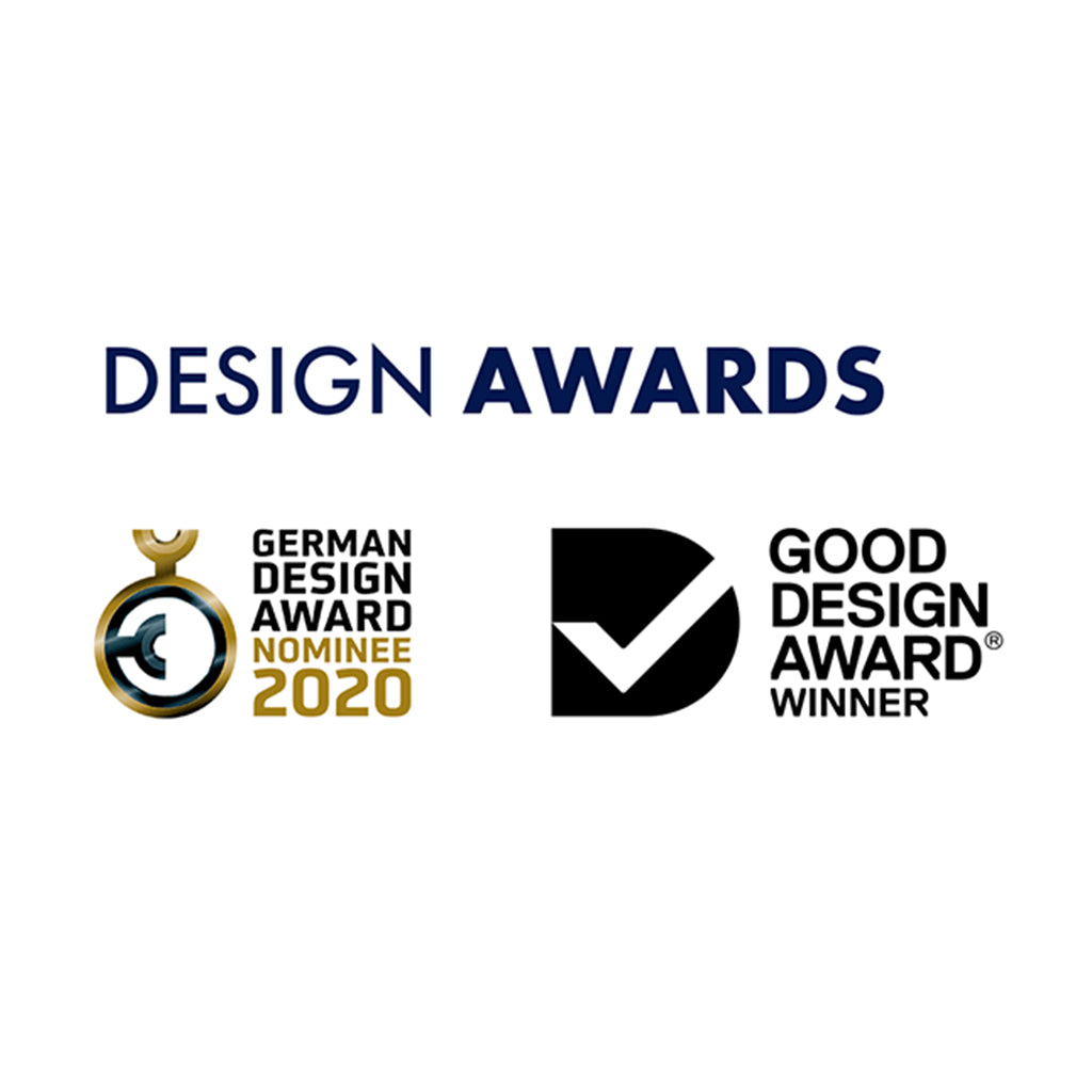 Design awards including German Design Award Nominee 2020 and Good Design Award Winner.
