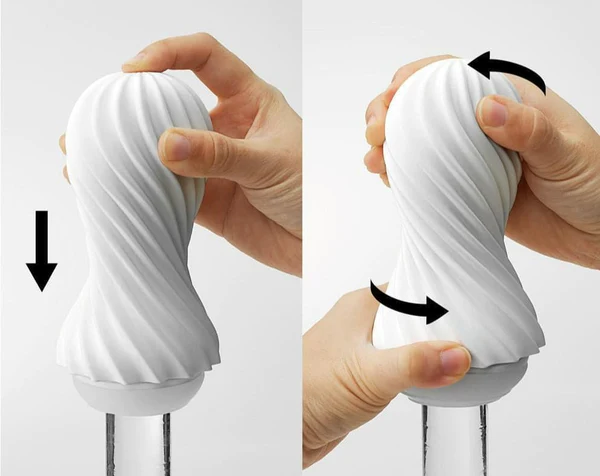 Tenga Flex Silky White reusable masturbation sleeve with spiral ribs.