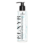 Sensuva Peppermint massage lotion in a pump bottle with floral design.