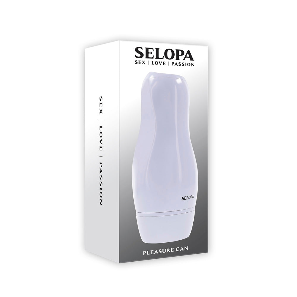 A white Selopa pleasure can with text "SEX LOVE PASSION" and "PLEASURE CAN".
