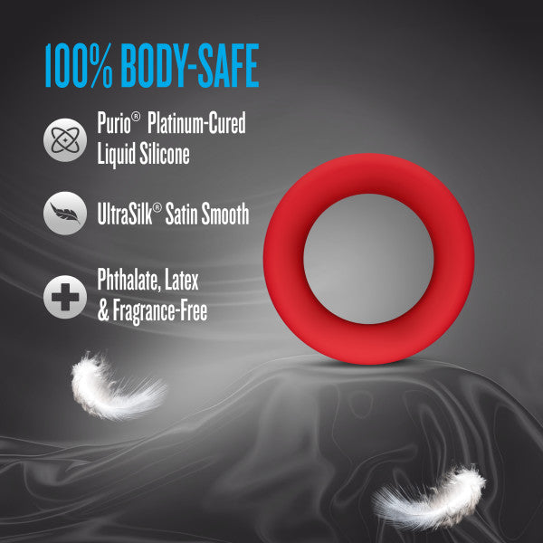 Red silicone cock ring with body-safe features.