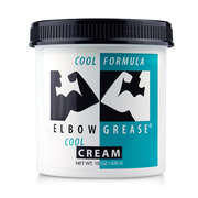 A white jar of Elbow Grease Cool Cream with a black lid.