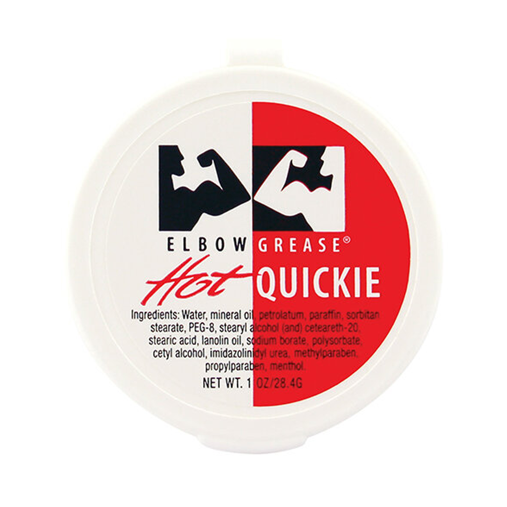 Elbow Grease Hot Quickie personal lubricant in a 1oz container.