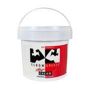 White pail of Elbow Grease Hot Cream Original Massage lubricant.