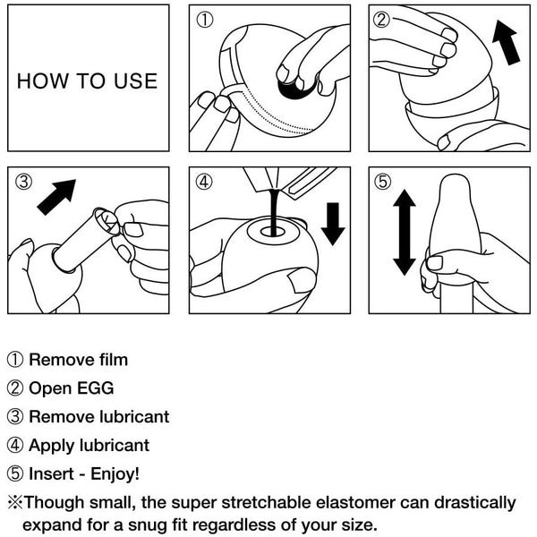 Diagram showing how to use a Tenga Thunder Male Masturbator Egg.