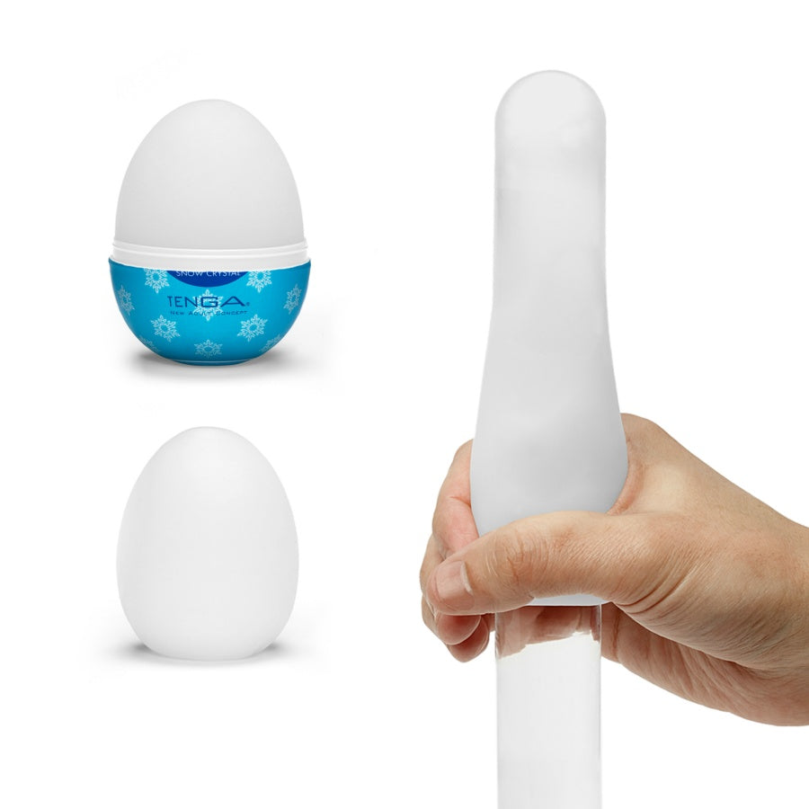 Tenga Snow Crystal Cooling Male Masturbator Egg with menthol lubricant.