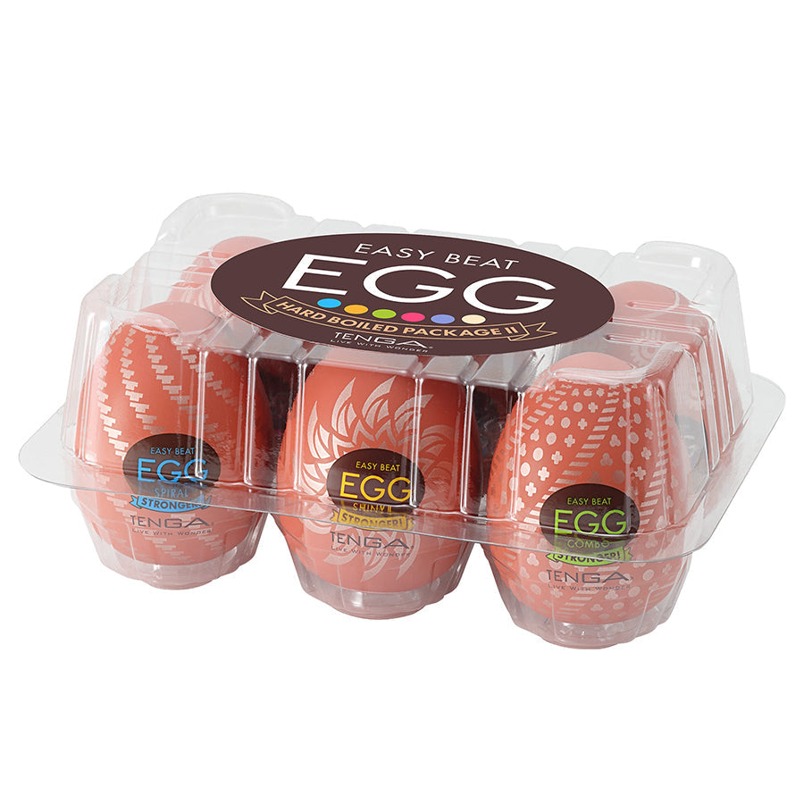 A six-pack of Tenga Easy Beat Egg strokers in a clear plastic package.