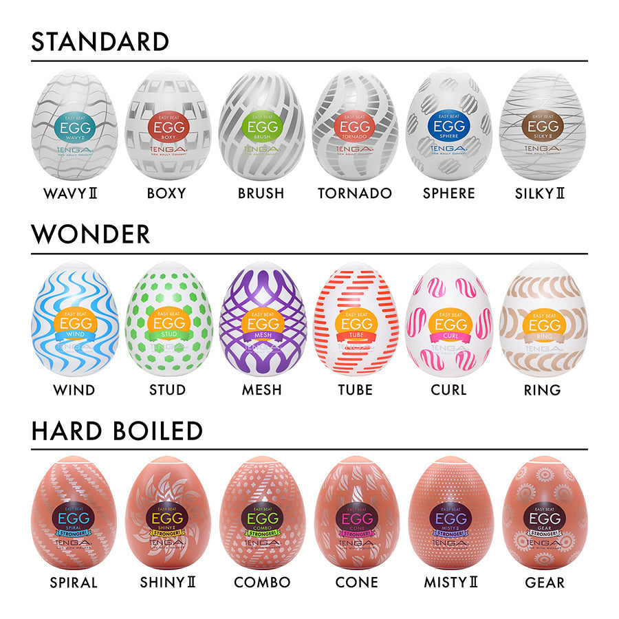 Tenga Hard Boiled II Egg Variety Pack with six disposable strokers.
