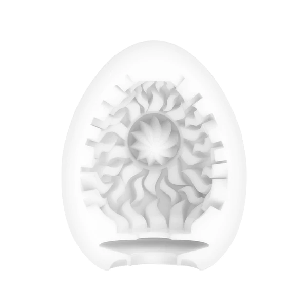 White egg-shaped masturbator with internal ribbed texture.