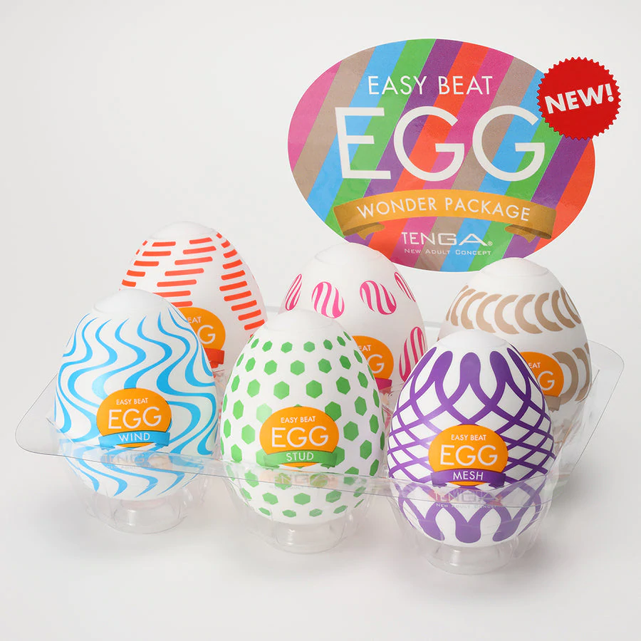 A Tenga Egg Wonder Variety Pack with six different textured egg-shaped sleeves.
