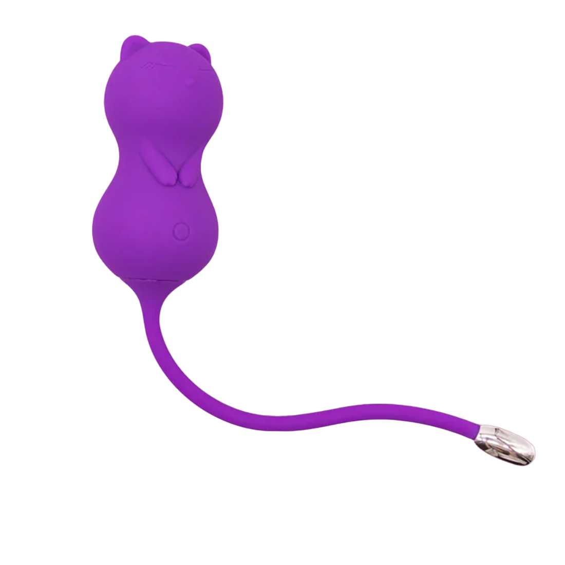 A purple cat-shaped kegel vibrator with a flexible tail and remote control.