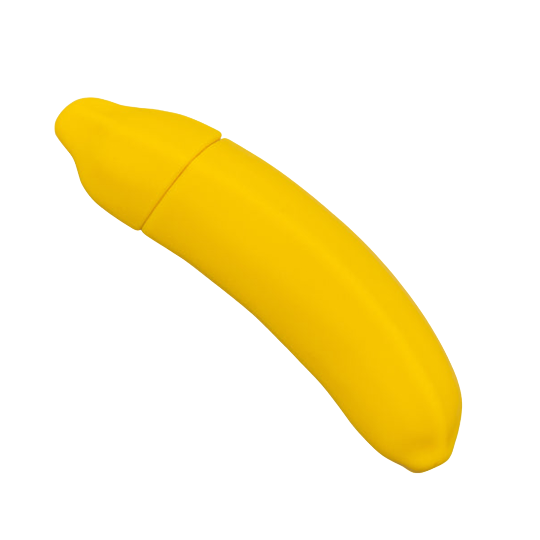 Yellow banana-shaped vibrator made of silicone.