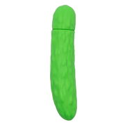 Green pickle-shaped vibrating bullet massager.