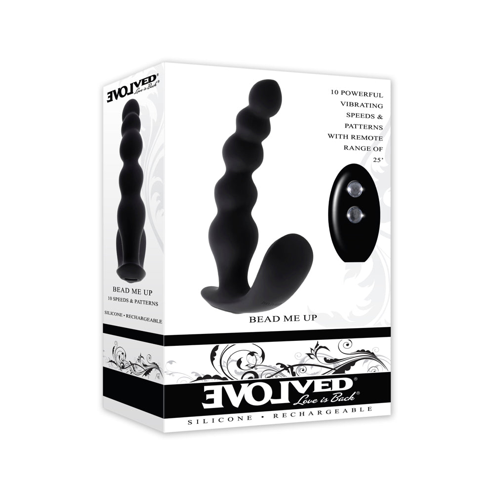 Black beaded silicone vibrator with a curved base and remote control.
