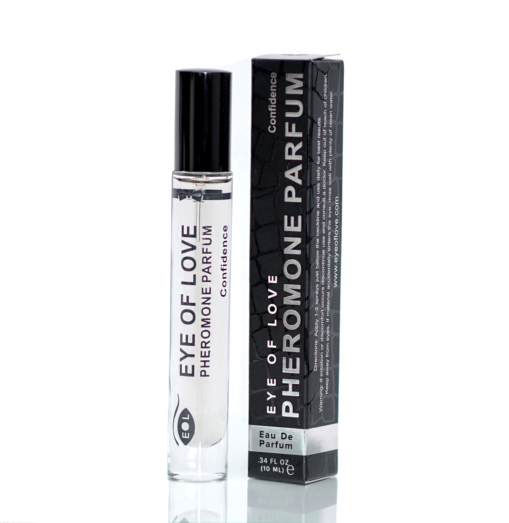 Eye of Love Confidence Pheromone Parfum rollerball and box.